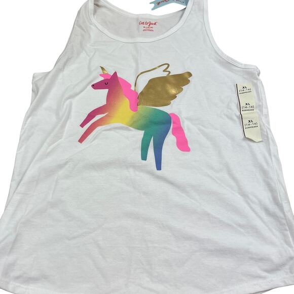 Cat & Jack Girls' Rainbow Unicorn Printed White Tank Top - Size XL - NWT - Picture 1 of 5